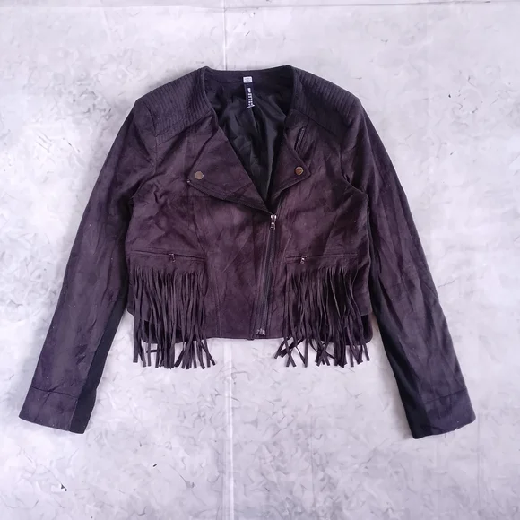 Fringe Suede Moto Jacket - Dark Brown DESIGN LAB LORD & TAYLOR - Picture 6 of 10